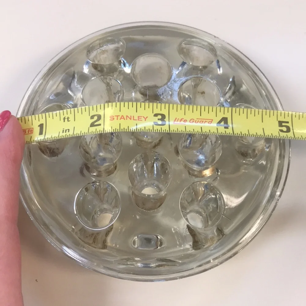 Thick/Heavy‎ Vintage Footed Glass Floral Frog w/ 13 Holes